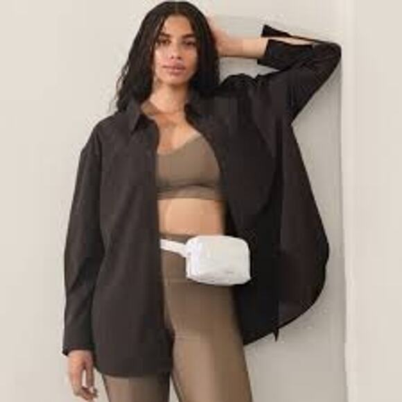 Athleta Tops - NWT ATHLETA S Midday Relaxed Poplin Shirt Button Up Down Dark Gray Oversized